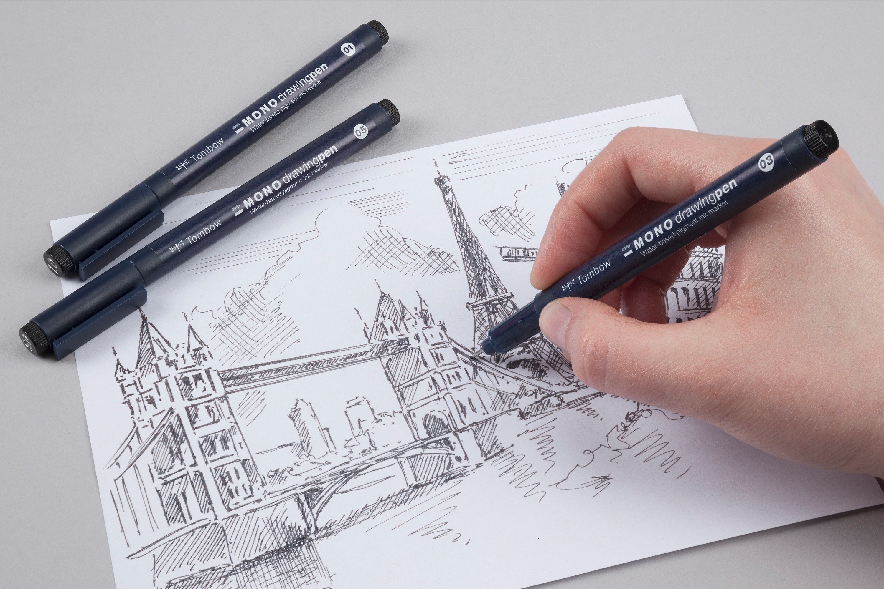 Tombow Mono Fineliner Drawing Pen 03 Tip 0.35mm Line Black (Pack 12)