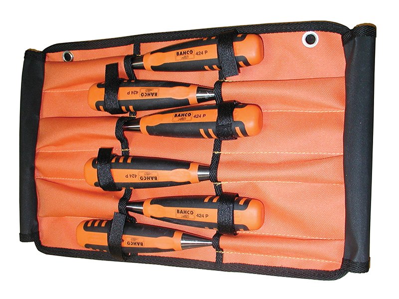 BAH 424-P BEVEL EDGE CHISEL SET IN ROLL,