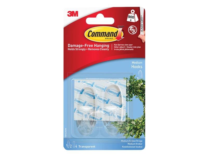 COM CLEAR HOOKS WITH CLEAR STRIPS, MEDIU