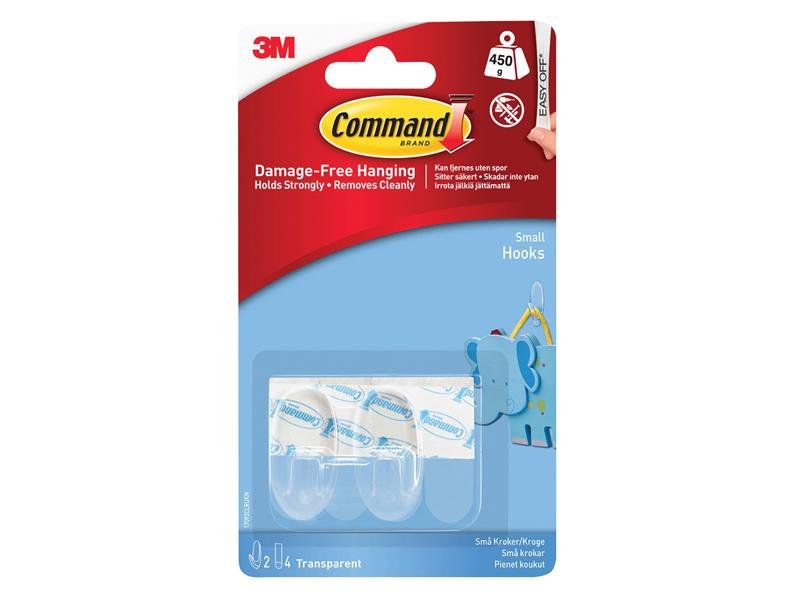 COM CLEAR HOOKS WITH CLEAR STRIPS, SMALL