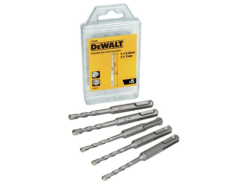 DEW DT9398 SDS PLUS DRILL BIT SET, 5 PIE