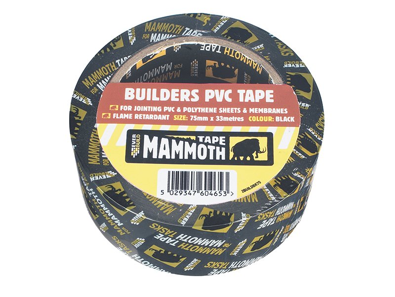 EVB BUILDER'S PVC TAPE 75MM X 33M BLACK