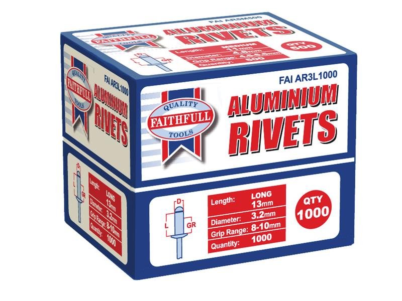 FAI ALUMINIUM RIVETS 3.2 X 13MM LONG BUL