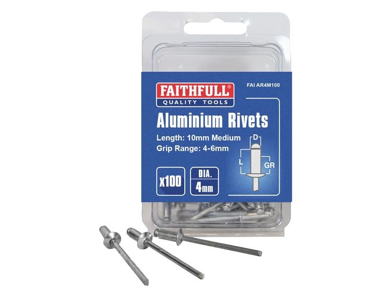 FAI ALUMINIUM RIVETS 4 X 10MM MEDIUM PRE