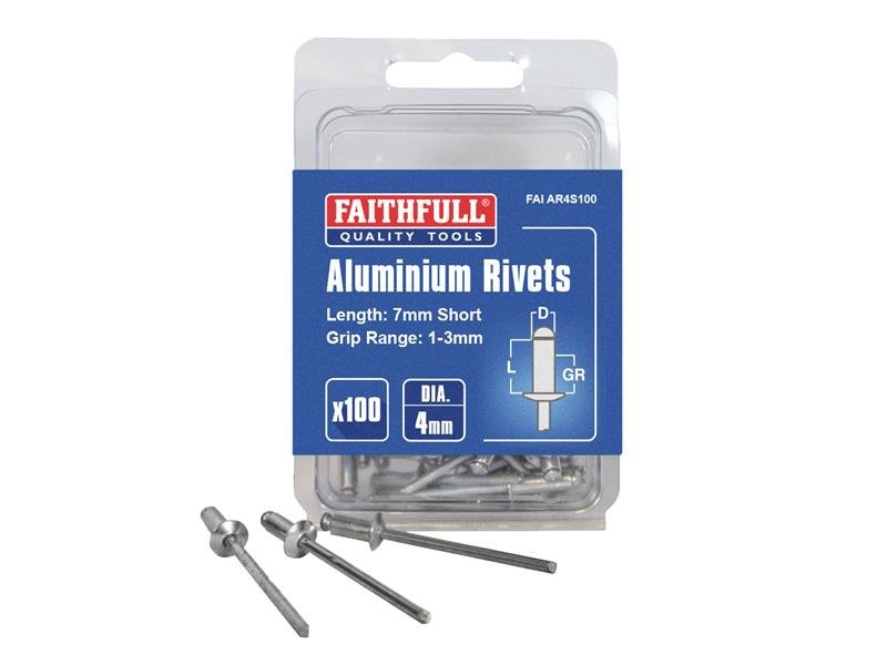 FAI ALUMINIUM RIVETS 4 X 7MM SHORT PRE-P