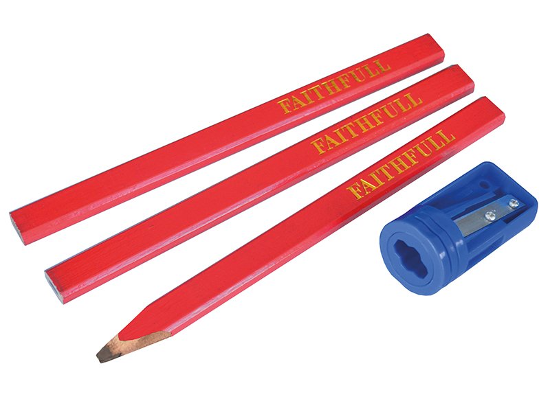 FAI CARPENTERS' PENCILS RED (PACK 3 + SH