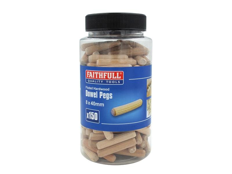 FAI WOOD DOWELS FLUTED 40 X 8MM (TUB 150