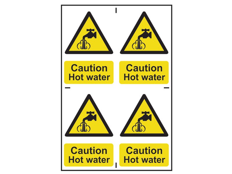 SCA CAUTION HOT WATER - 4 PVC SIGNS 100