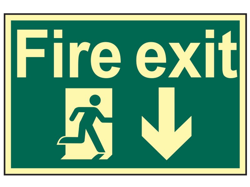 SCA FIRE EXIT RUNNING MAN ARROW DOWN - P