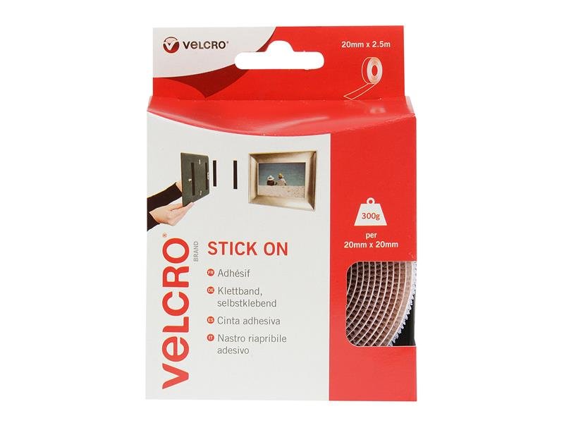 VEL STICK ON TAPE WHITE 20MM X 2.5M 6021