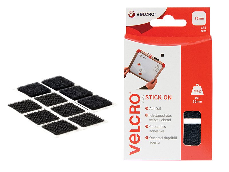 VEL VELCROÂ® BRAND STICK ON SQUARES 25MM