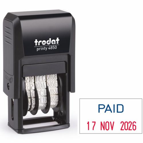 Trodat Printy Dater 4850/L2 Compact Stamp PAID=Blue DATE=Red