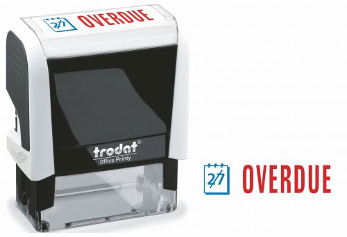 Stamps Trodat Office Printy 4912 Self Inking Word Stamp OVERDUE 46x18mm Blue/Red Ink