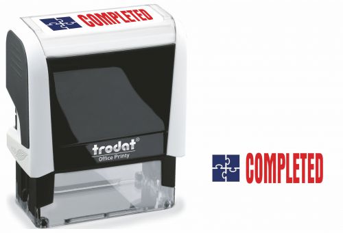 Stamps Trodat Office Printy 4912 Self Inking Word Stamp COMPLETED 46x18mm Blue/Red Ink