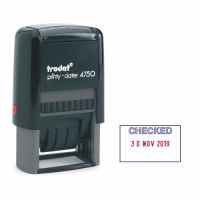 Trodat EcoPrinty 4750 Dater Stamp Self-Inking Word/Date CHECKED in Blue Date in Red Ref 141386