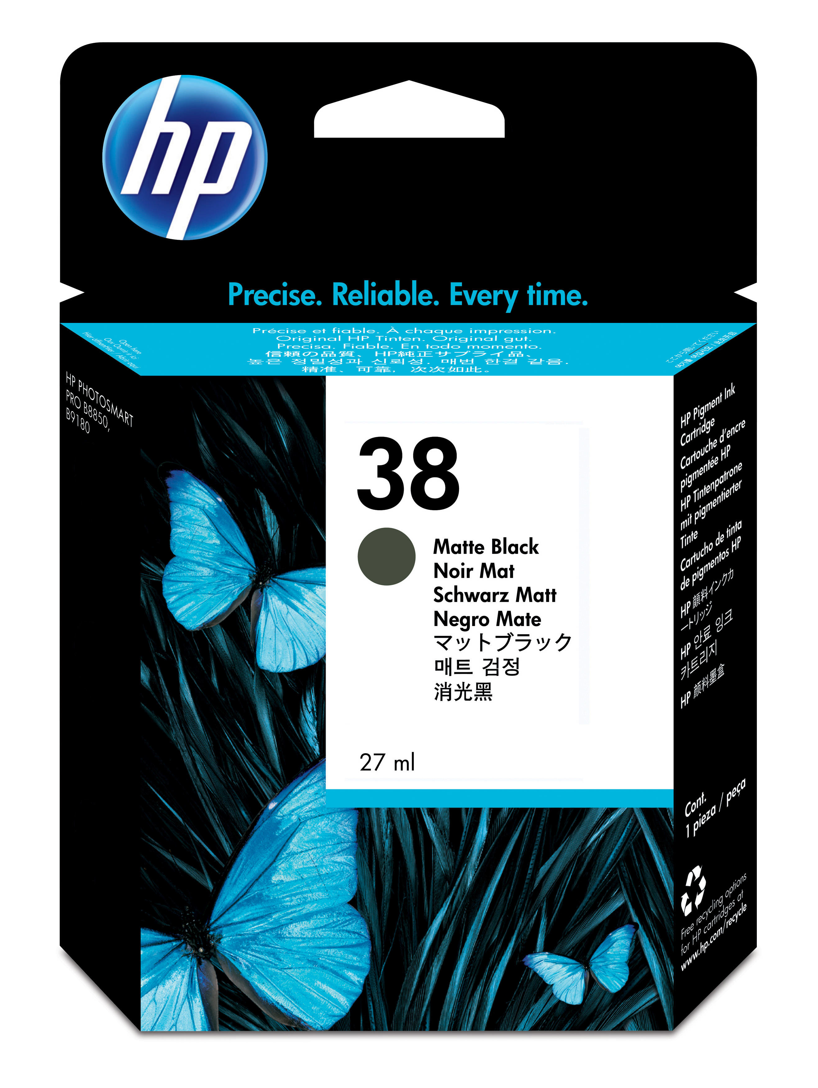HP 38 Matte Black Pigment Ink Cartridge with Vivera Ink