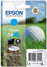 Epson Golf Ball 34XL T3472 (Yield 950 pages) Durabrite Ultra Cyan 10.8ml Ink Cartridge