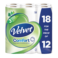 Triple Velvet Toilet Roll 3-Ply Pack 18 White KSCATV18 Triple Velvet Toilet Roll 3-Ply Pack 18 White KSCATV18