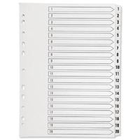 Q-Connect Multi-Punched 1-20 Reinforced White Board A4 Index Clear Tabbed KF01531 Q-Connect Multi-Punched 1-20 Reinforced White Board A4 Index Clear Tabbed KF01531