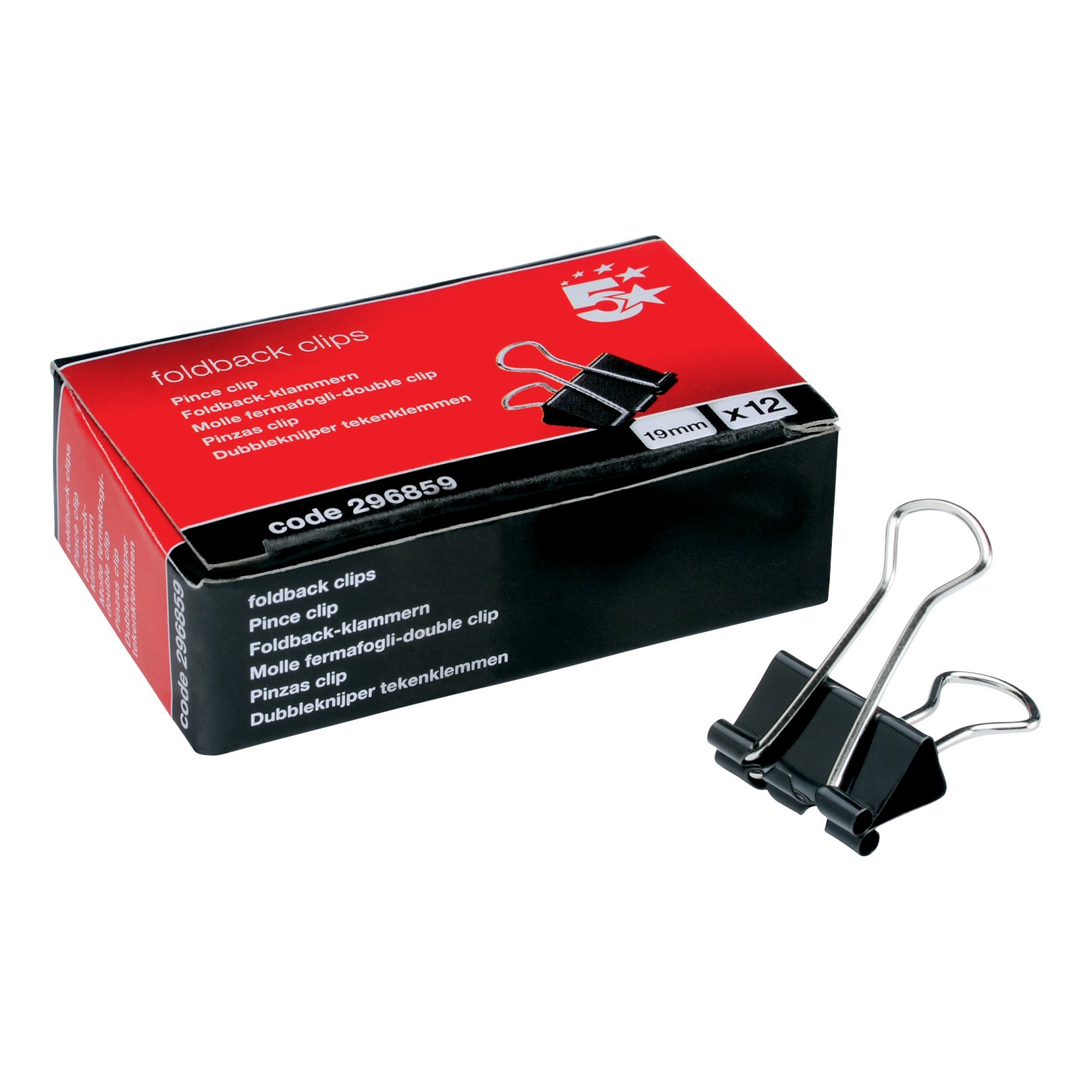 FOLDBACK CLIPS 19MM BLACK PK12