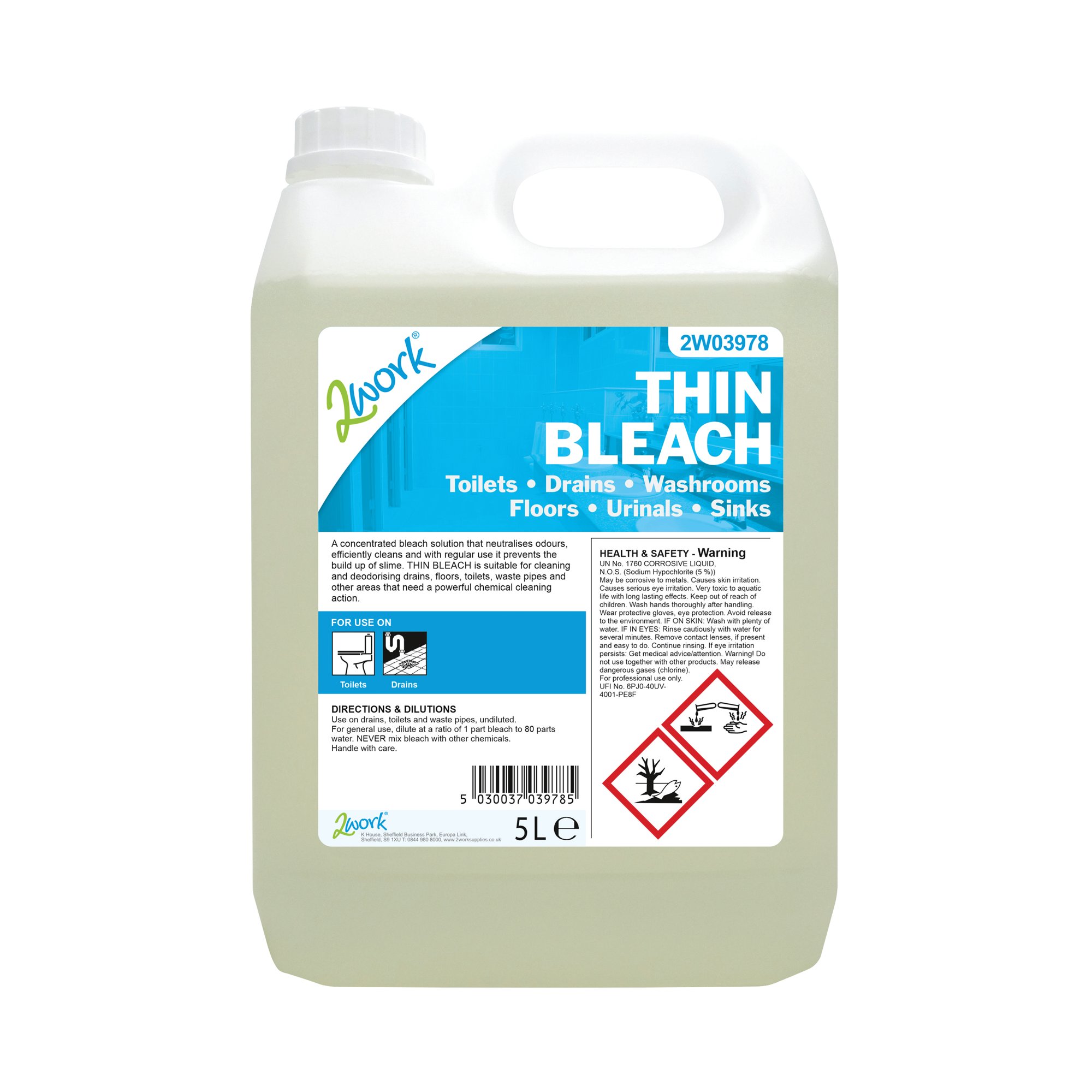 2WORK THIN BLEACH 5 LITRE BOTTLE