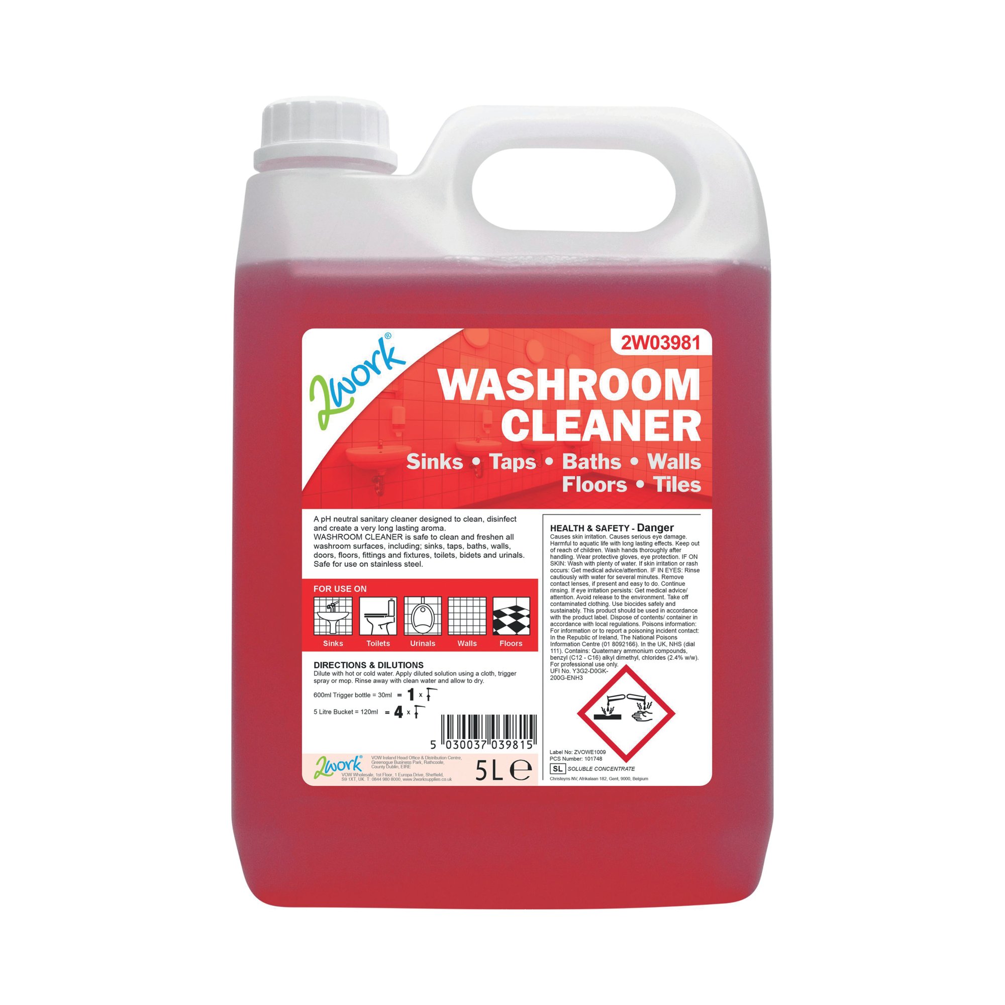 2WORK WASHROOM CLEANER 5 LITRE