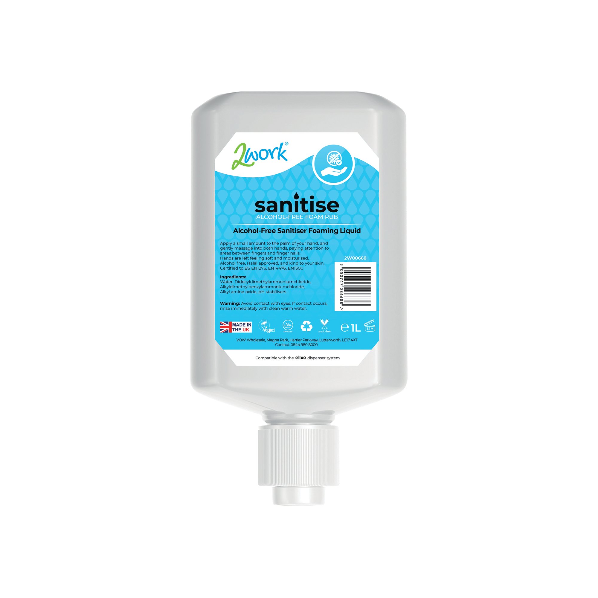 2WORK SANITISE FOAM RUB NO-ALC 1L P6