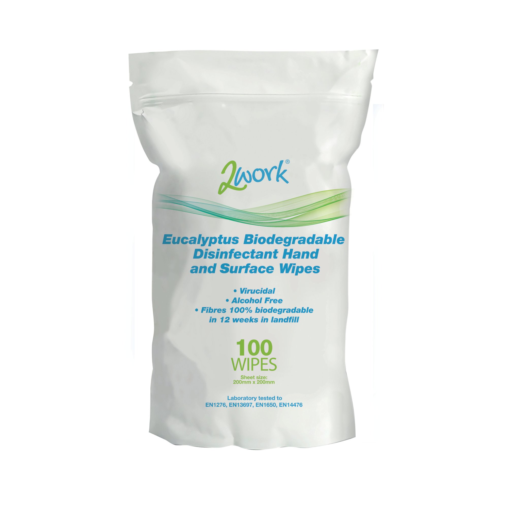2WORK BIODEGRAD EUCALYPT WIPES PK100