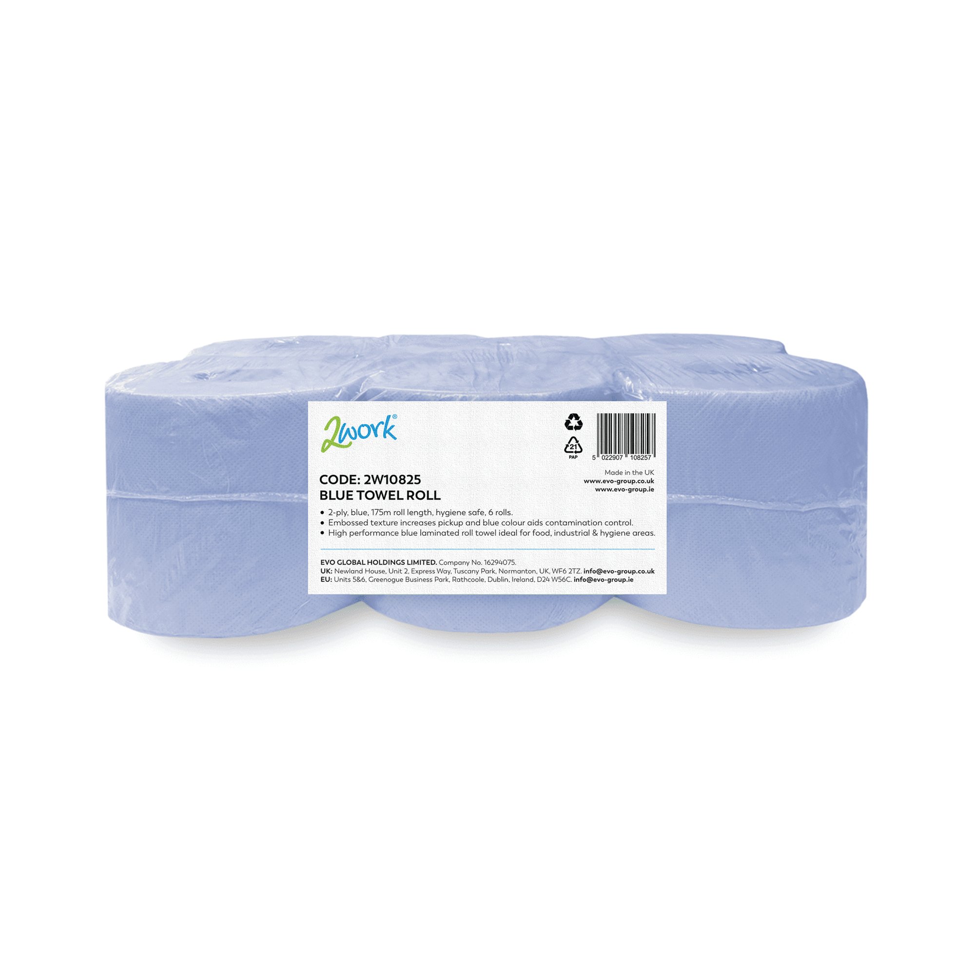 2WORK 2-PLY TOWEL ROLL 175M BLU PK6