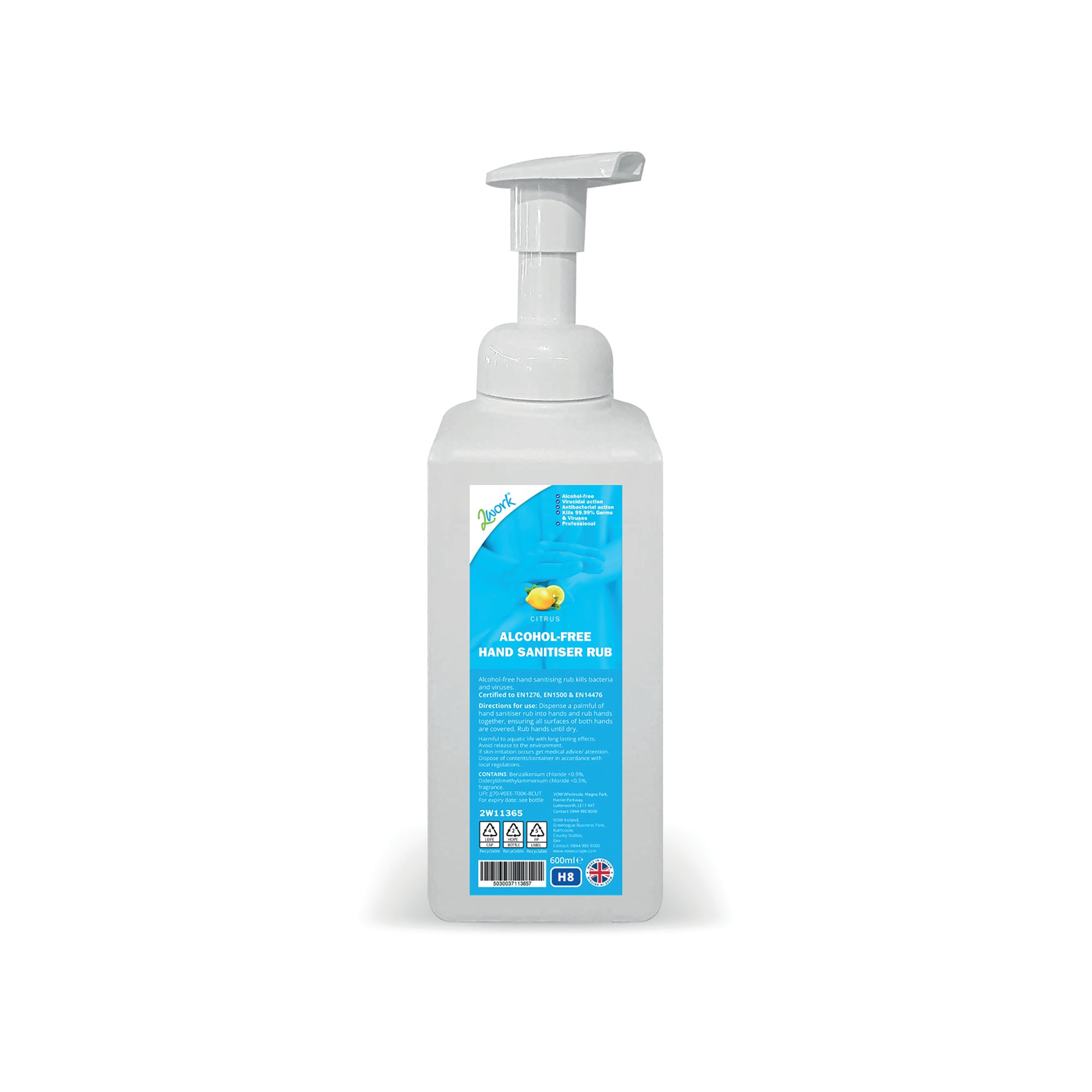 2WORK HAND SANITISER ALC-FREE 600ML
