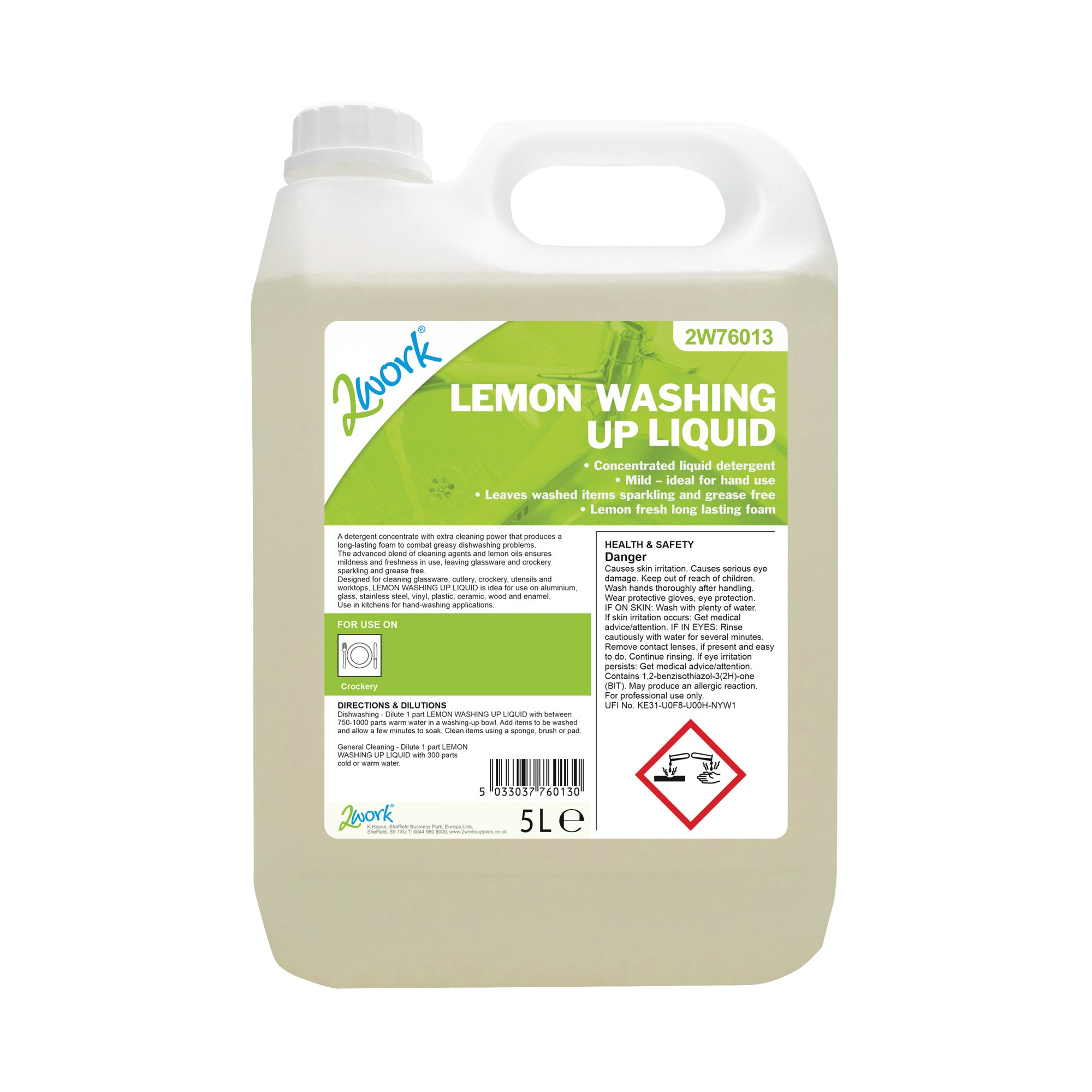 2WORK WASHING UP LIQUID LEMON 5L