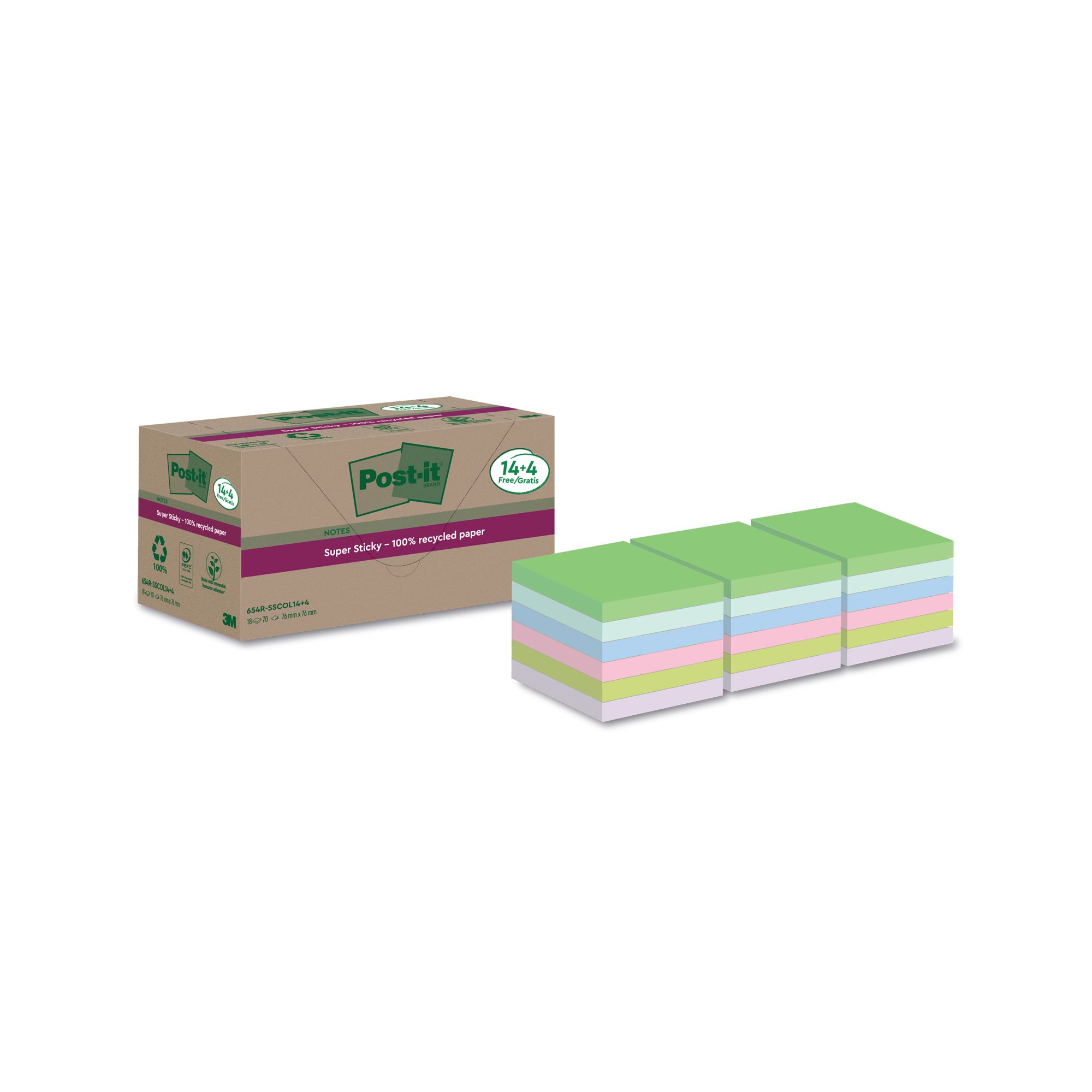 POST-IT S/S RECYC 76X76 C/YLLW PK18