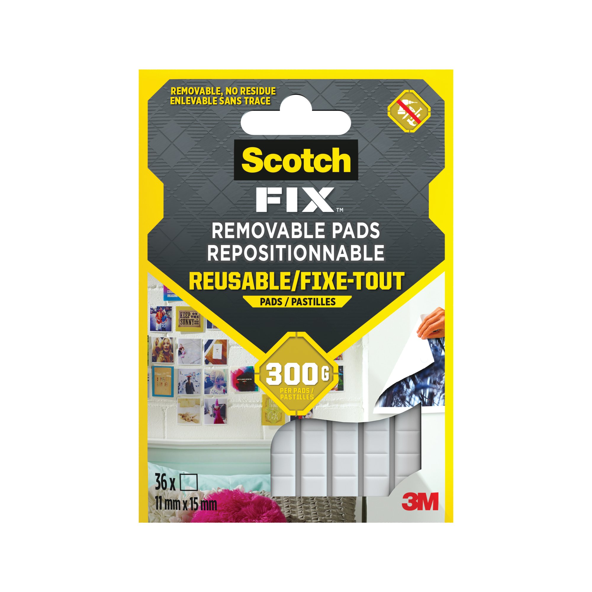 SCOTCH-FIX REM ADH PADS 11X15MM PK36