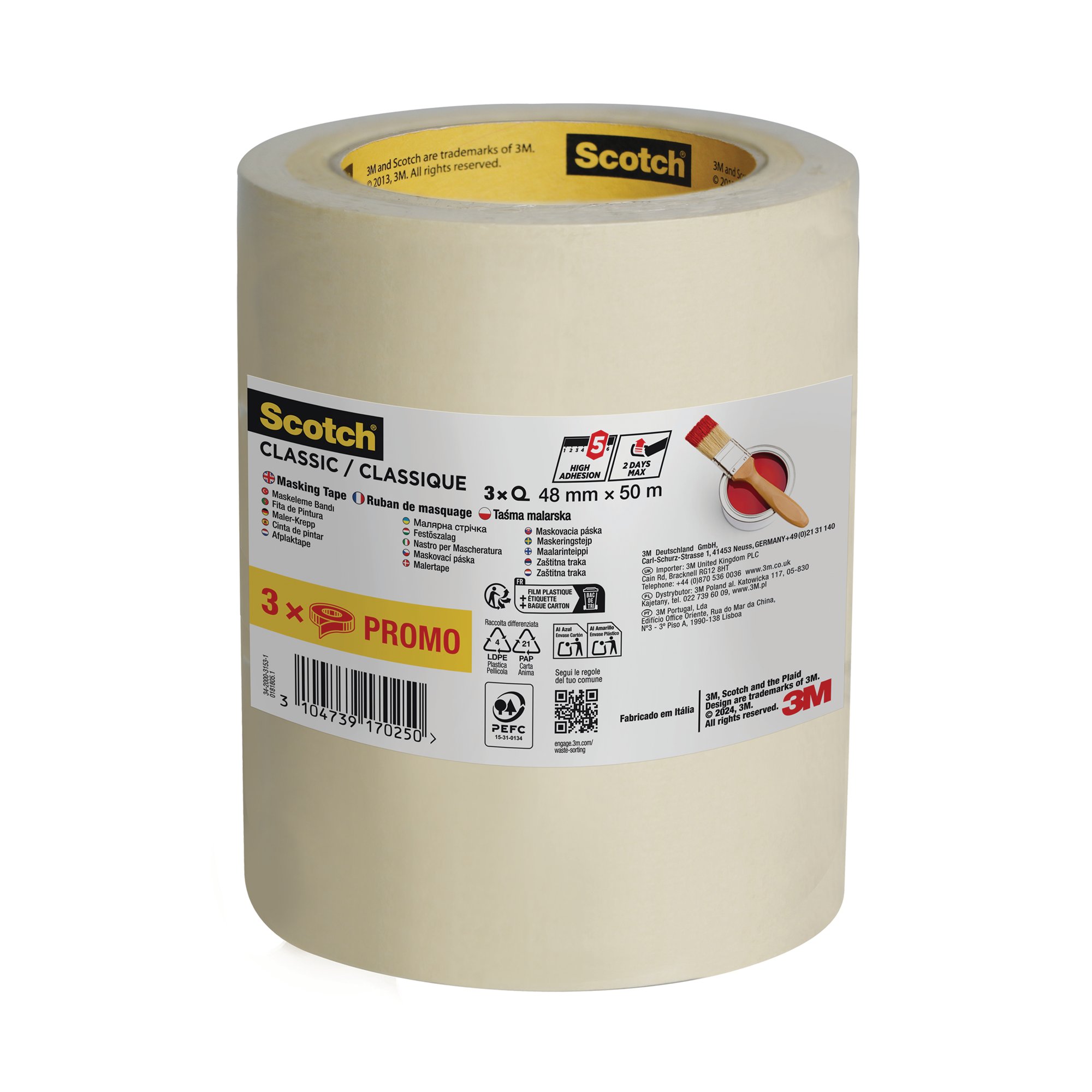 SCOTCH CLASSIC MASKG TAPE 48X50 PK3