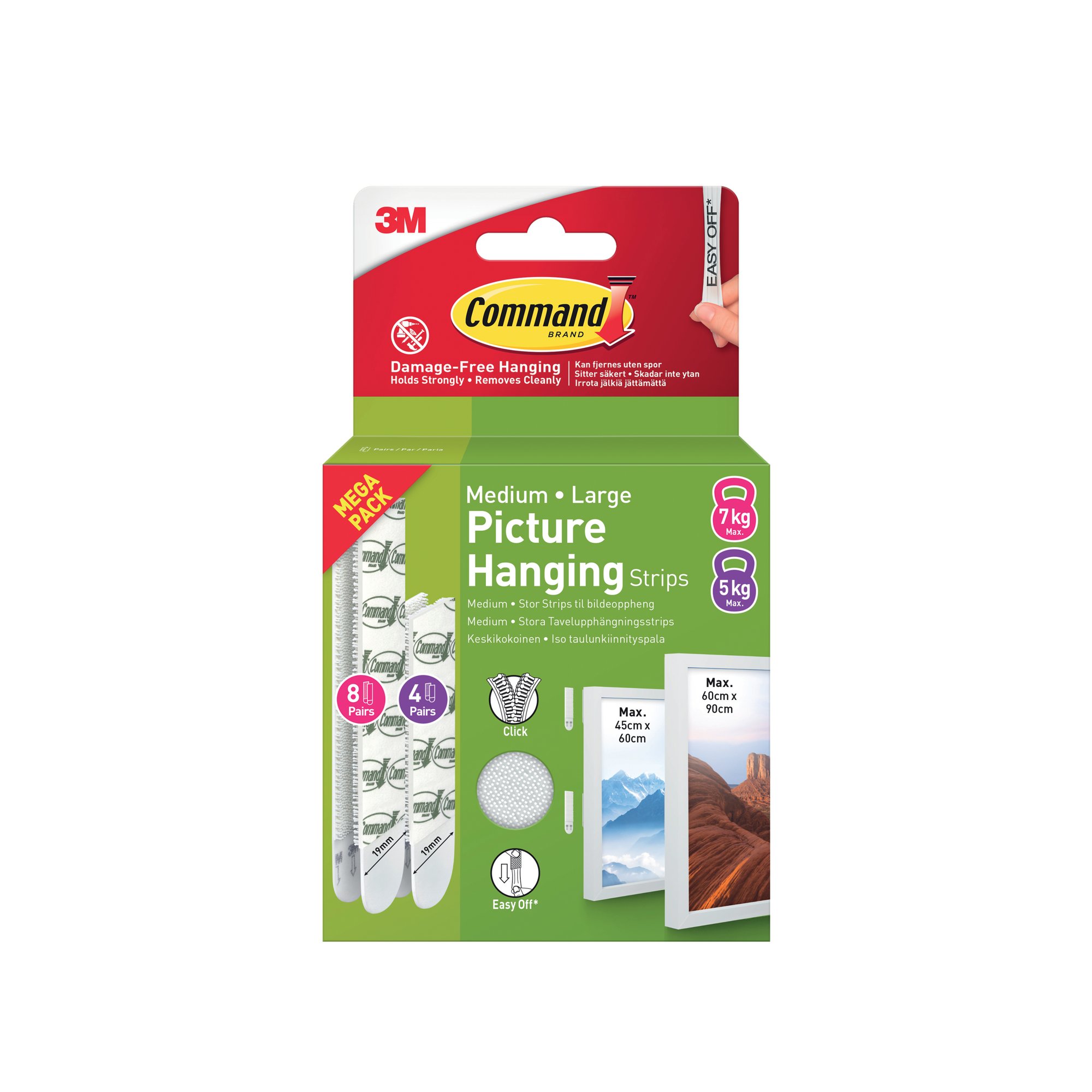 COMMAND PIC HANG STRIP M+L WHT PK24