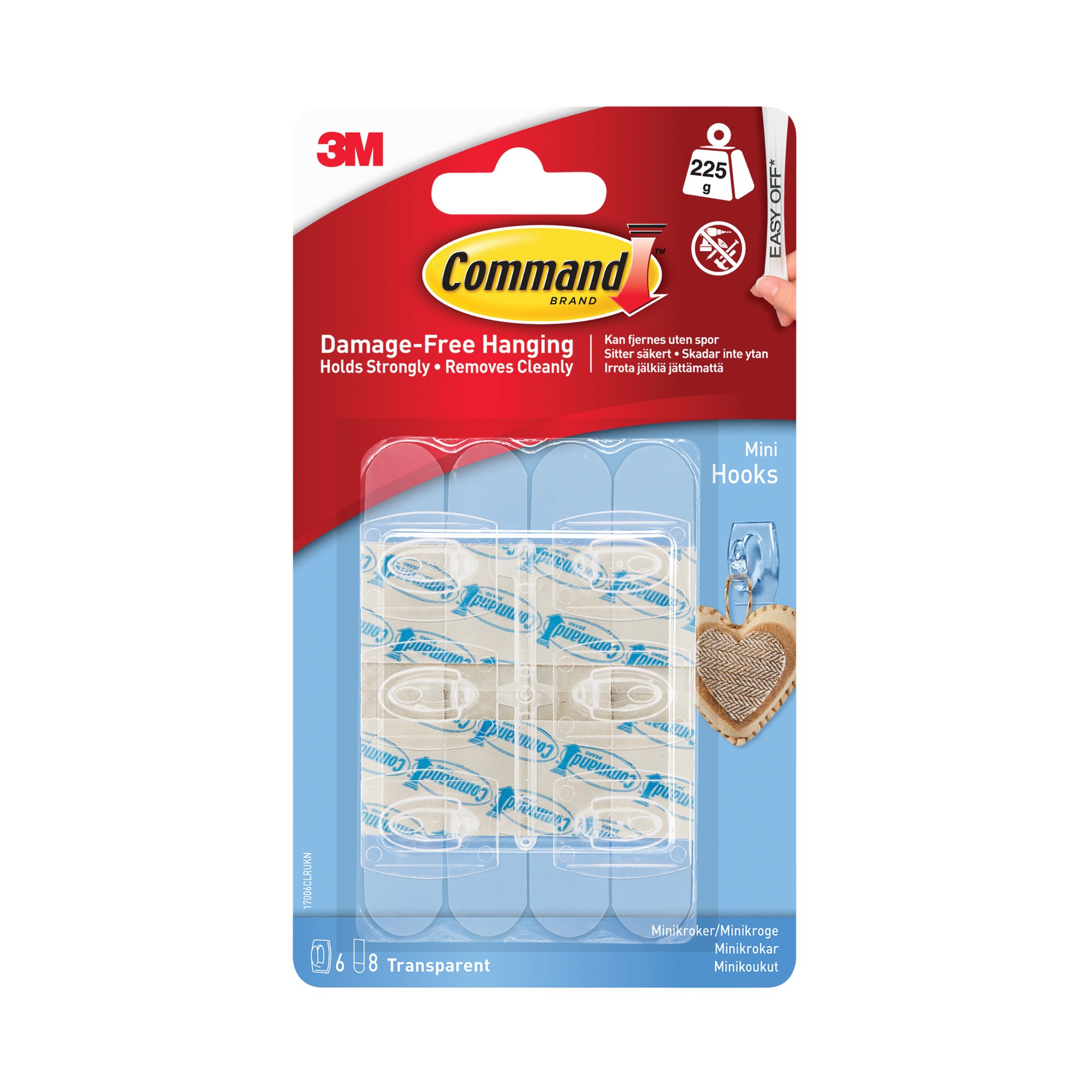 3M COMMAND MINI CLR HOOKS/CLEAR STPS