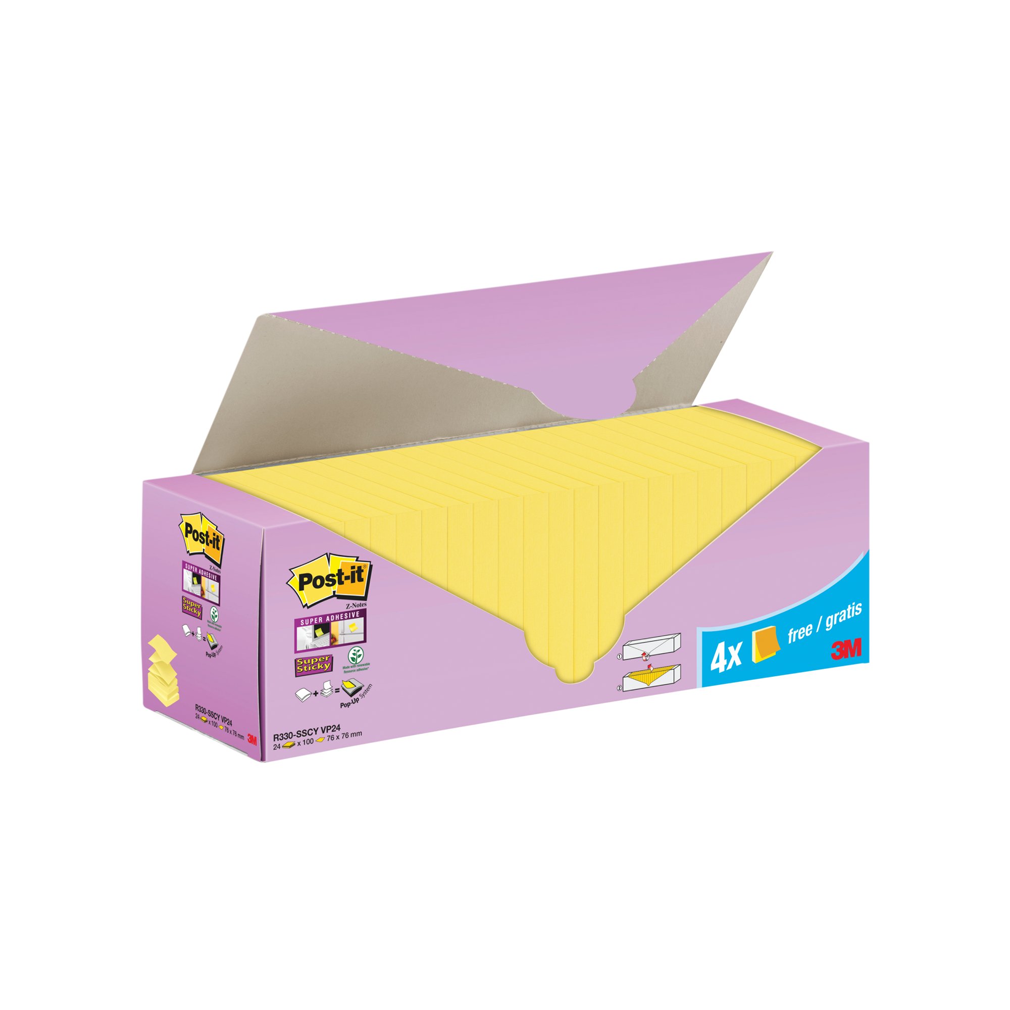 POST-IT STKY Z-NOTE CAB YLW 76X76MM