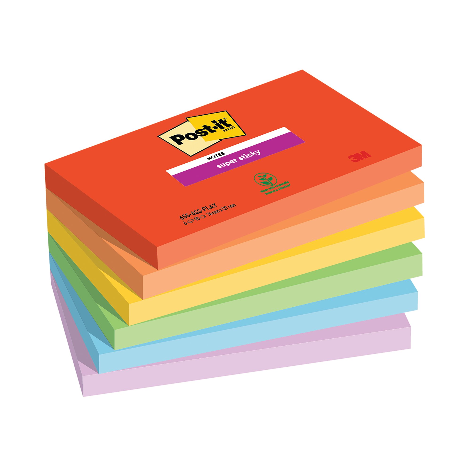 POST-IT S/STICK NOTES 76X127 AST PK6