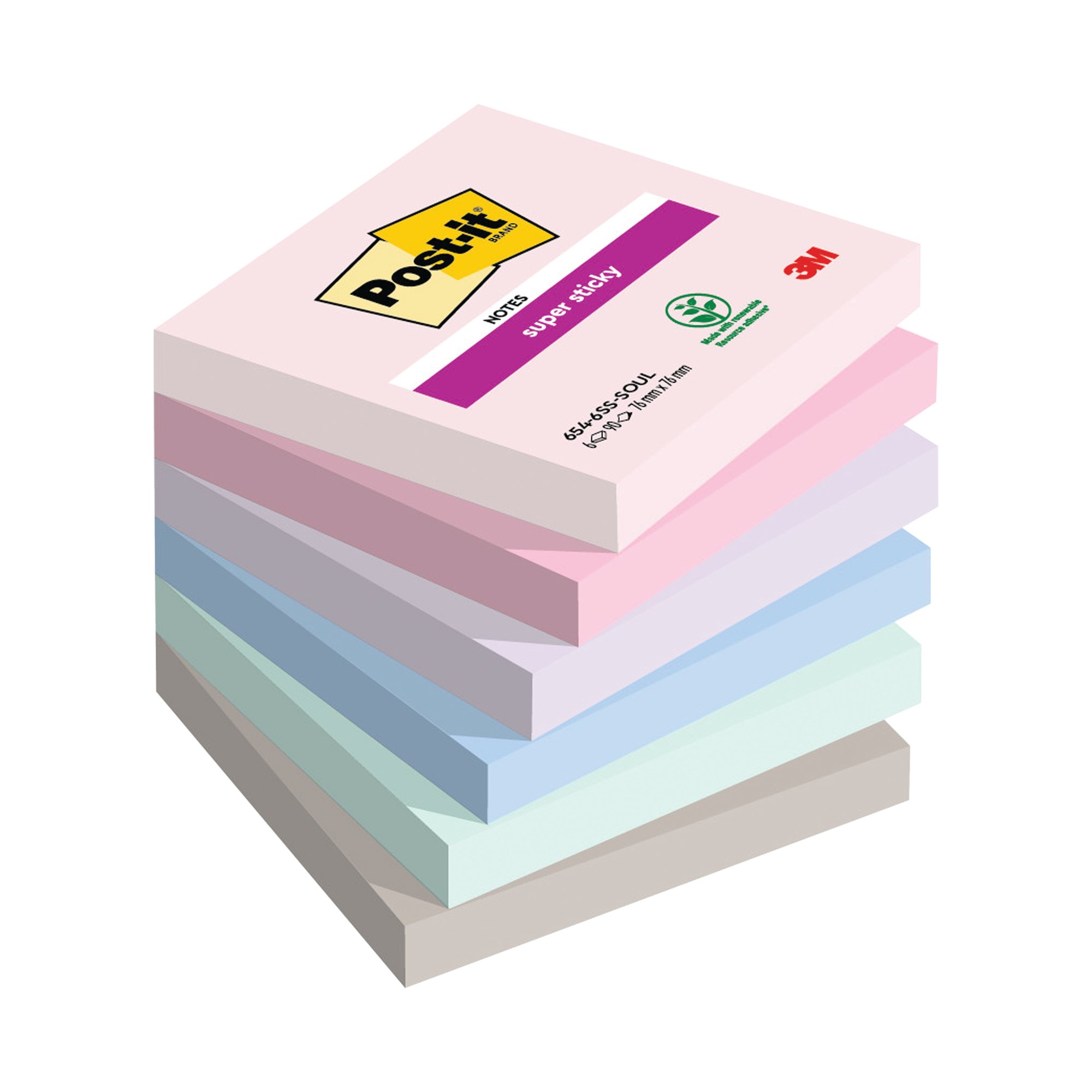 POST-IT SOULFUL 76X76MM 90SHEETS PK6