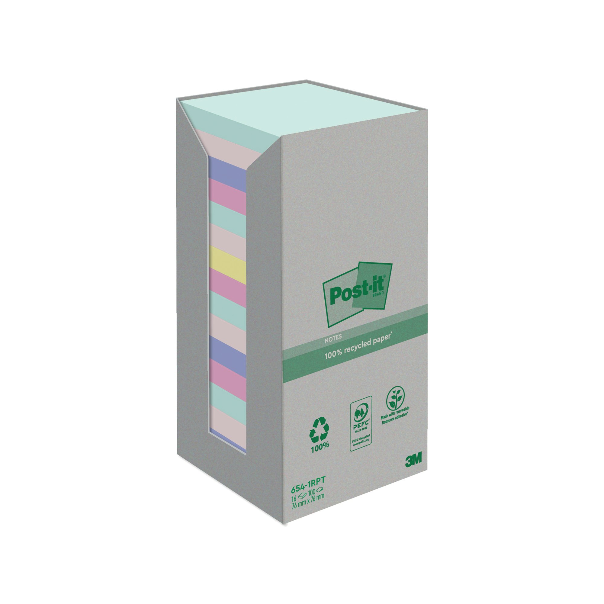 POST-IT RECYCLED ASS 76X76 X100 PK16