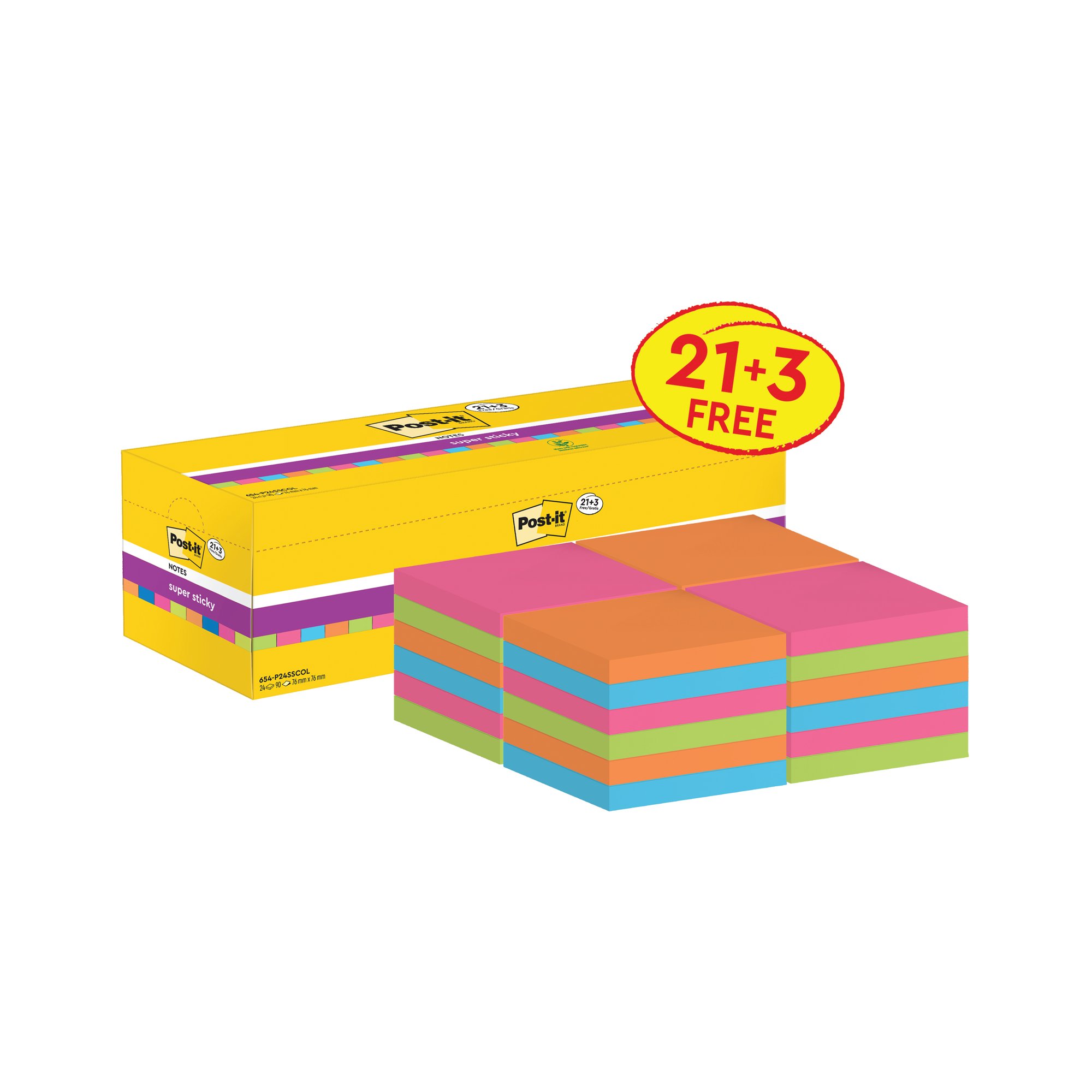 POST-IT SUPER STICKY AST X3FOC PK24