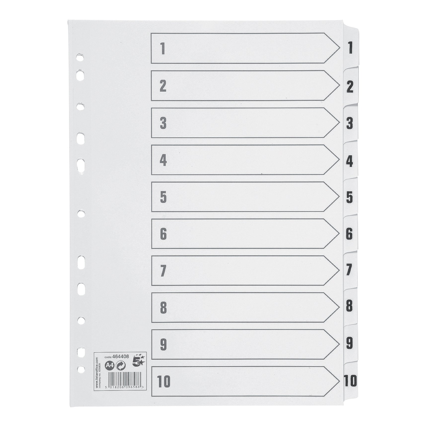 INDEX 1-10 STRIP TABS 150GSM A4 WHT