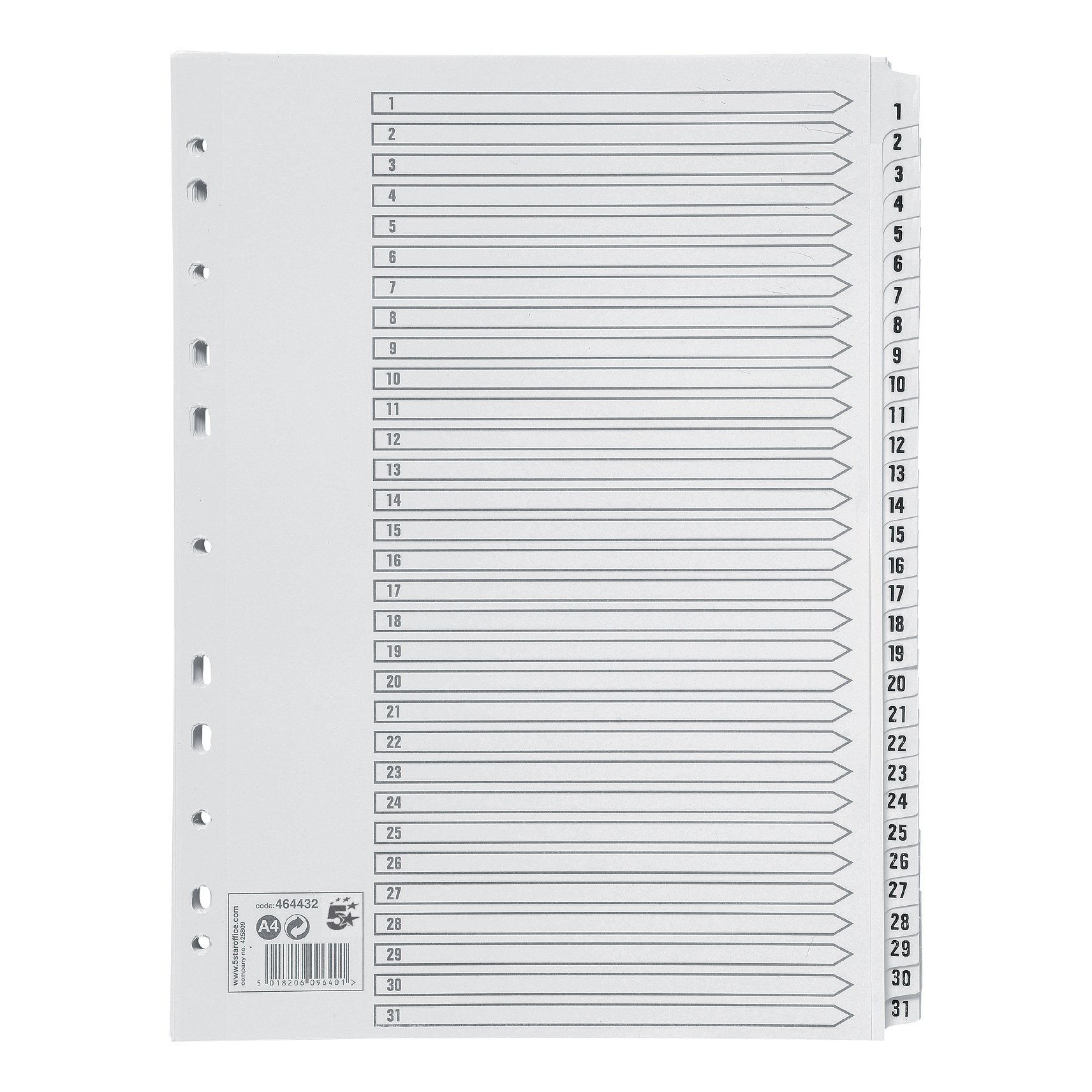 INDEX 1-31 STRIP TAB 150GSM A4 WHITE