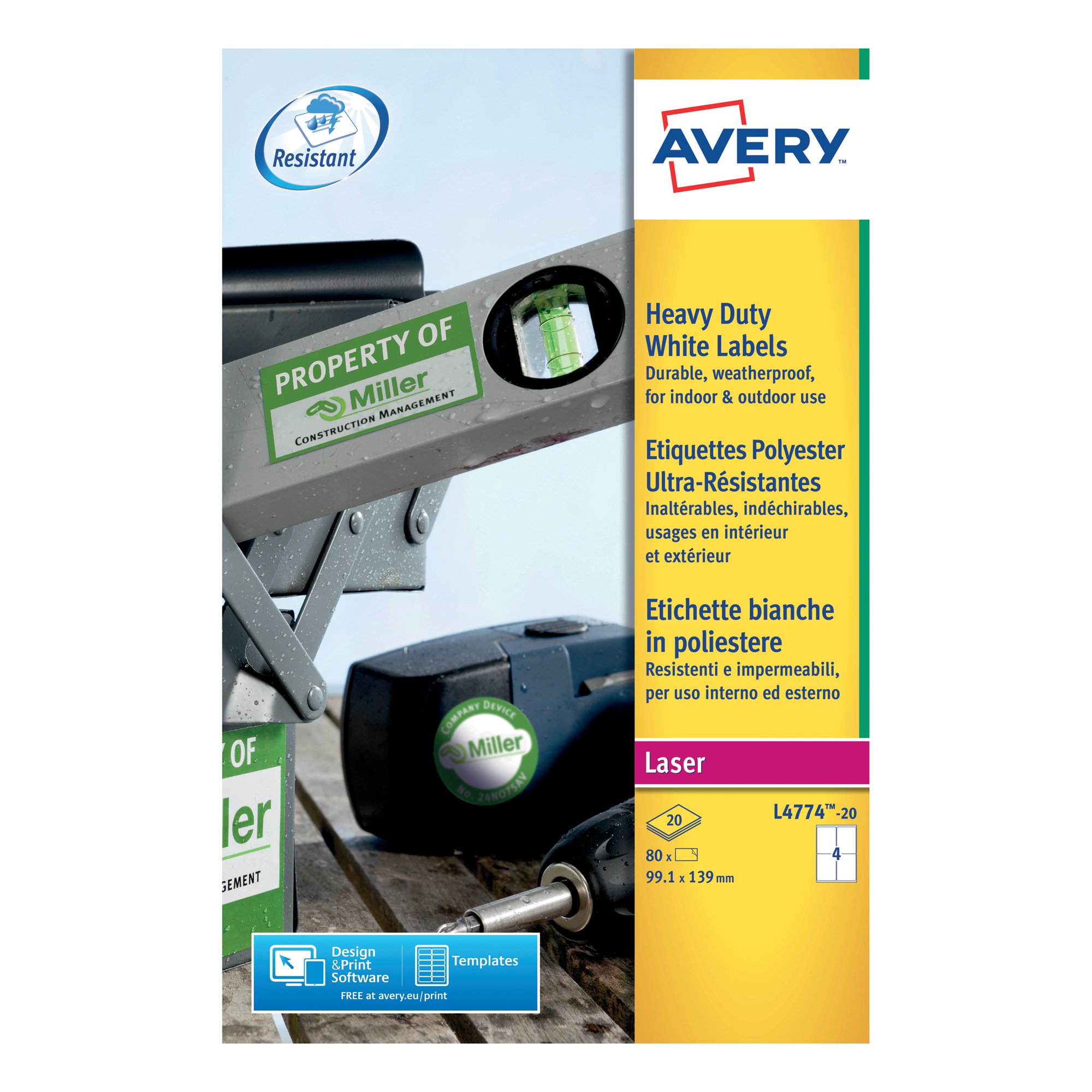 AVERY HDUT LABEL WHT 4/SH WHITE PK80