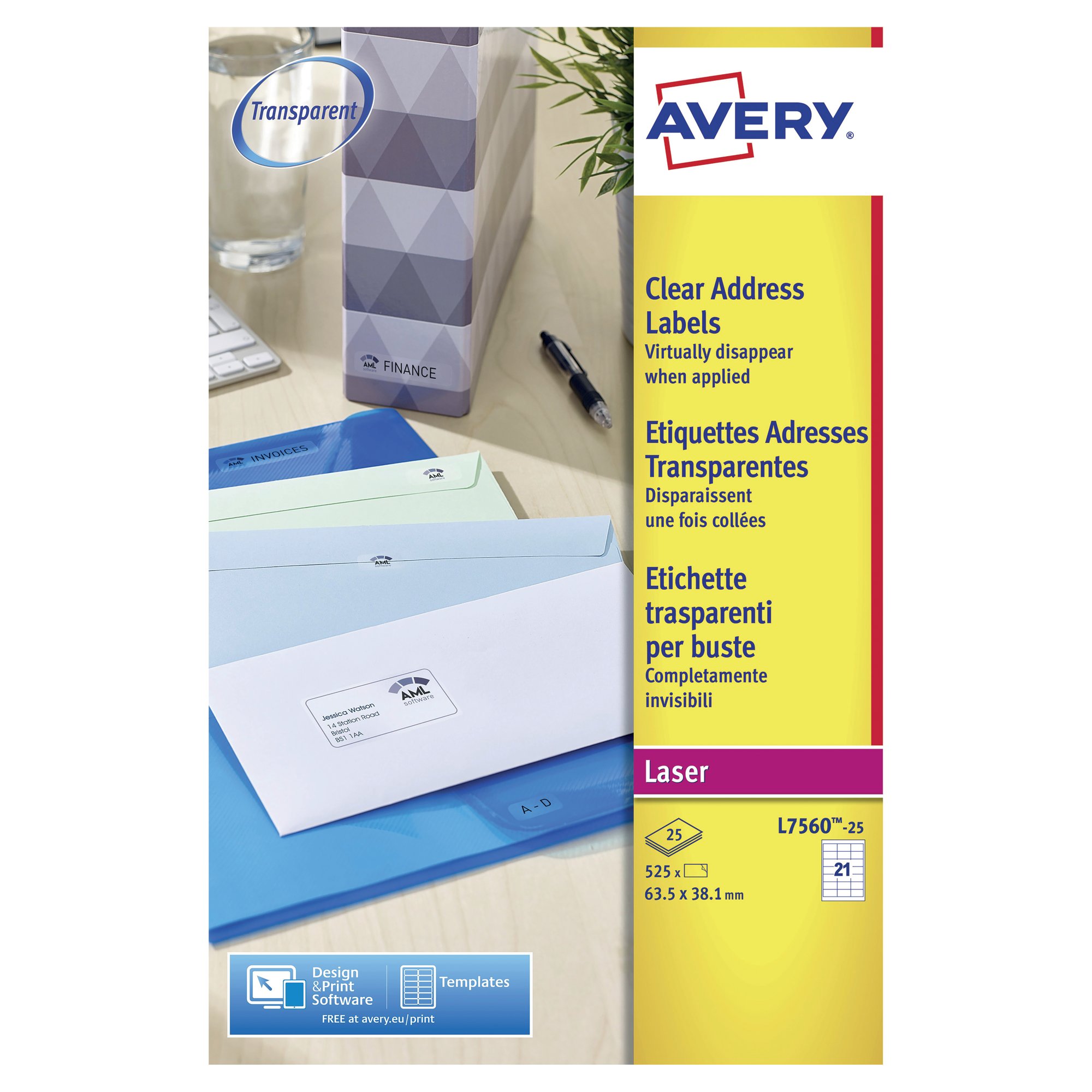 AVERY CLR LSR LBLS 21LBL/SHT BX 25