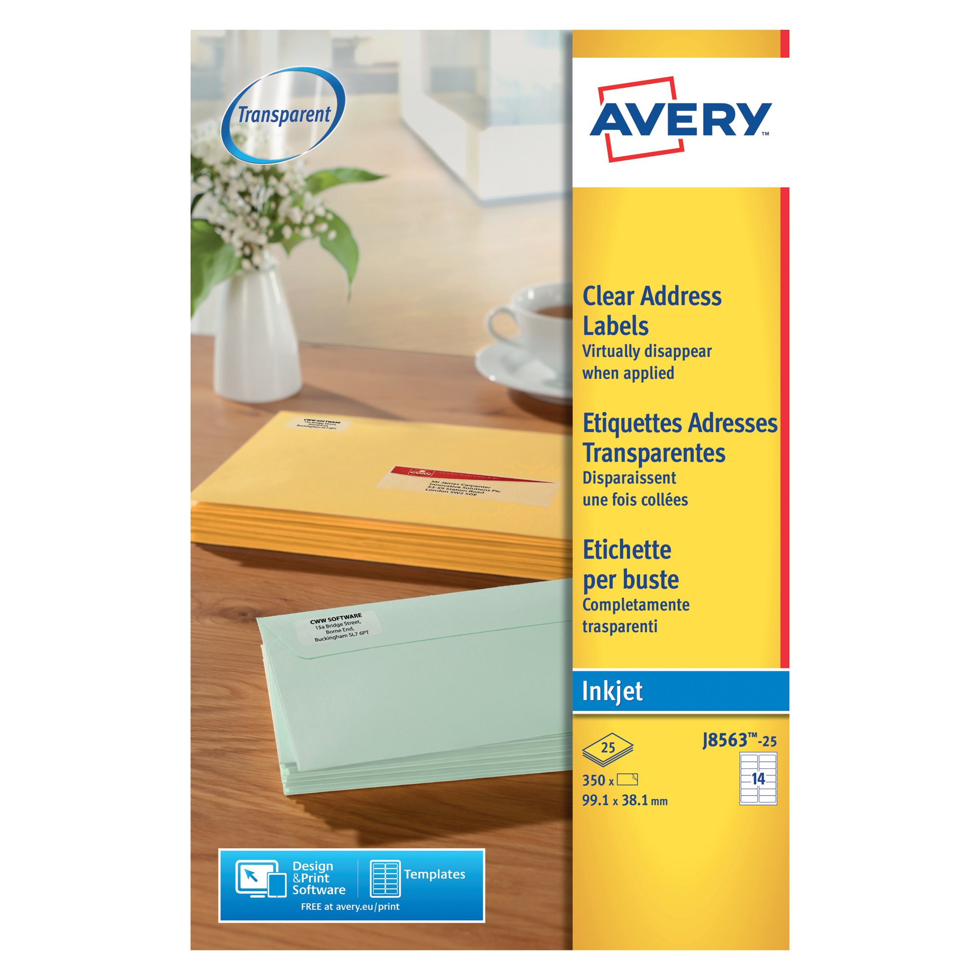 AVERY CLR IJET LBLS 14LBL/SHT BX 25
