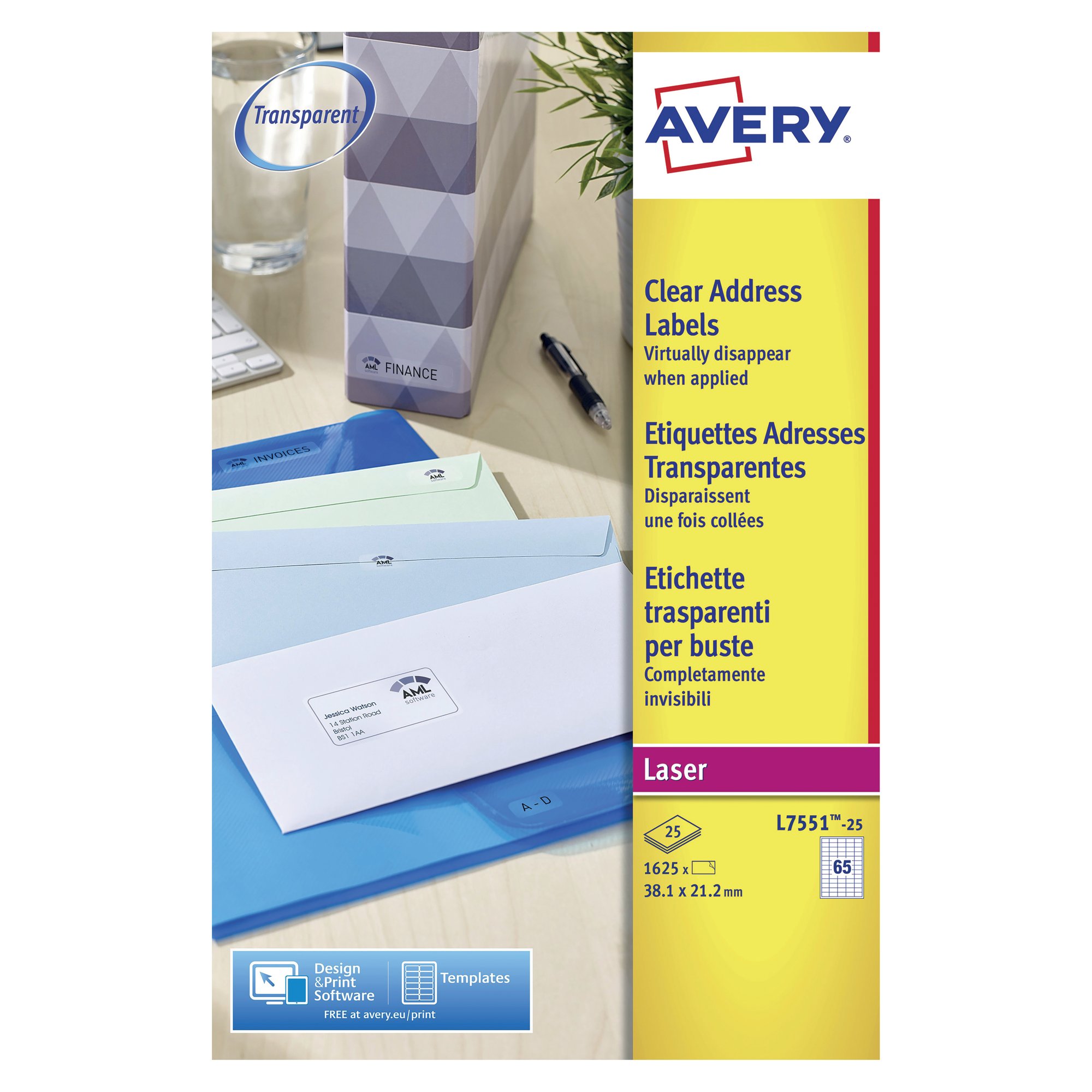 AVERY CLR LSR LBLS 65LBL/SHT BX 25