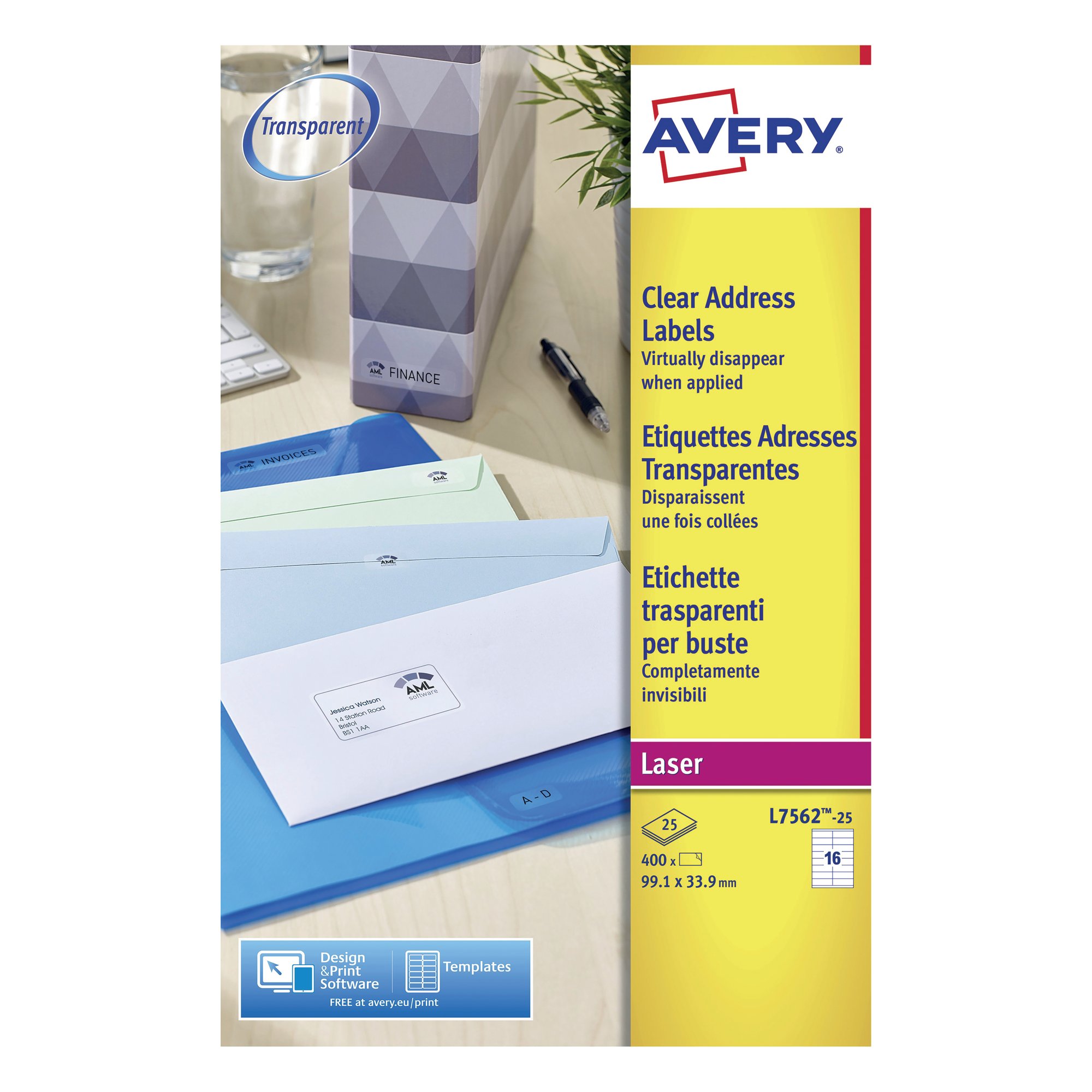 AVERY 99.1X34MM CLEAR LASER