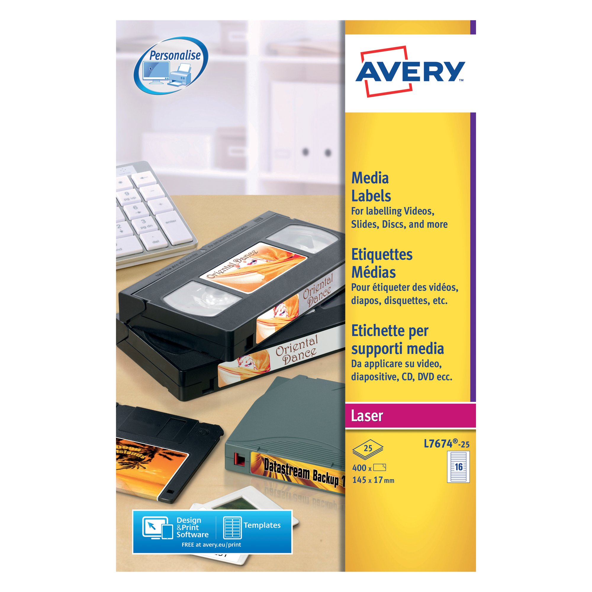 AVERY VID SPNE LBL 16L/SHT WHT BX25