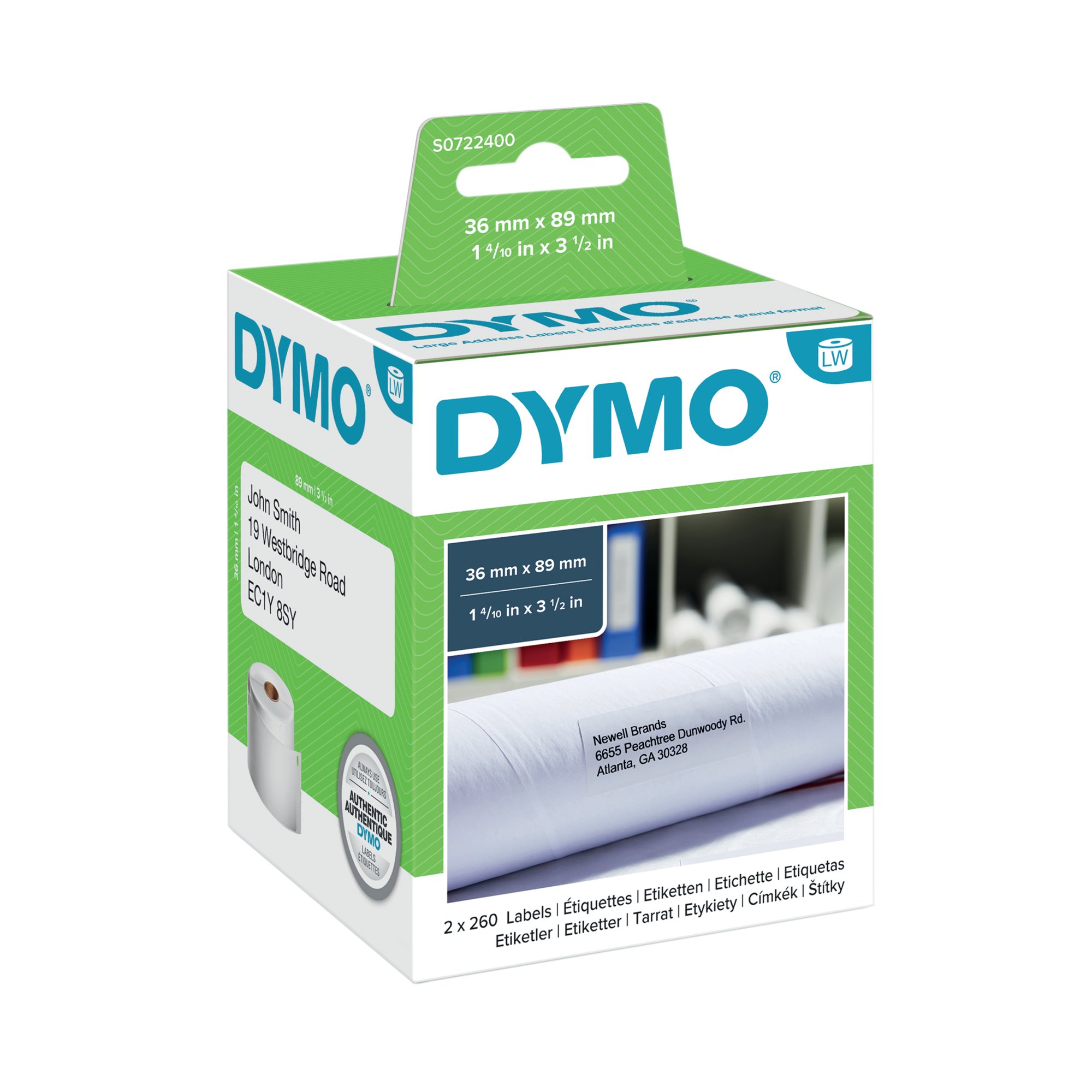 DYMO ADDR LABEL LG 36X89MM WHT PK520